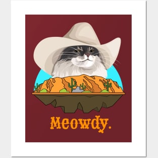 Meowdy Texas Cat Cowboy Meme Funny Internet Illustration Posters and Art